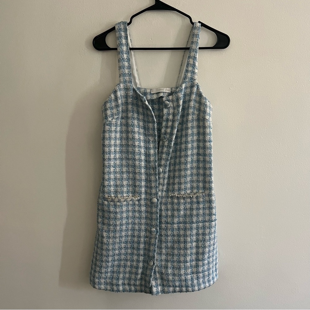 Mango Textured Blue and White Dress